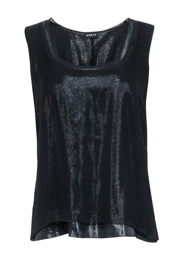 Current Boutique-Akris - Black Silk Shimmer Layered Tank Top Sz 10