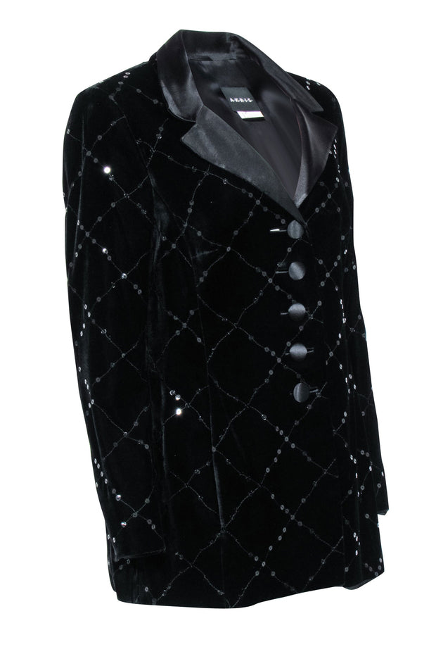 Current Boutique-Akris - Black Velvet Blazer w/ Sequins Sz 14