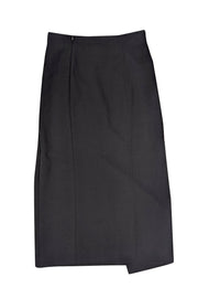 Current Boutique-Akris - Black Wool Faux Wrap Maxi Skirt Sz 6