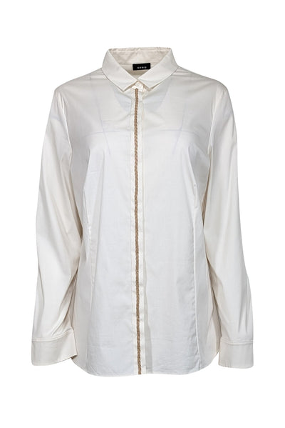 Current Boutique-Akris - Ivory Long Sleeve Button Up Shirt w/ Braided Detail Sz 14