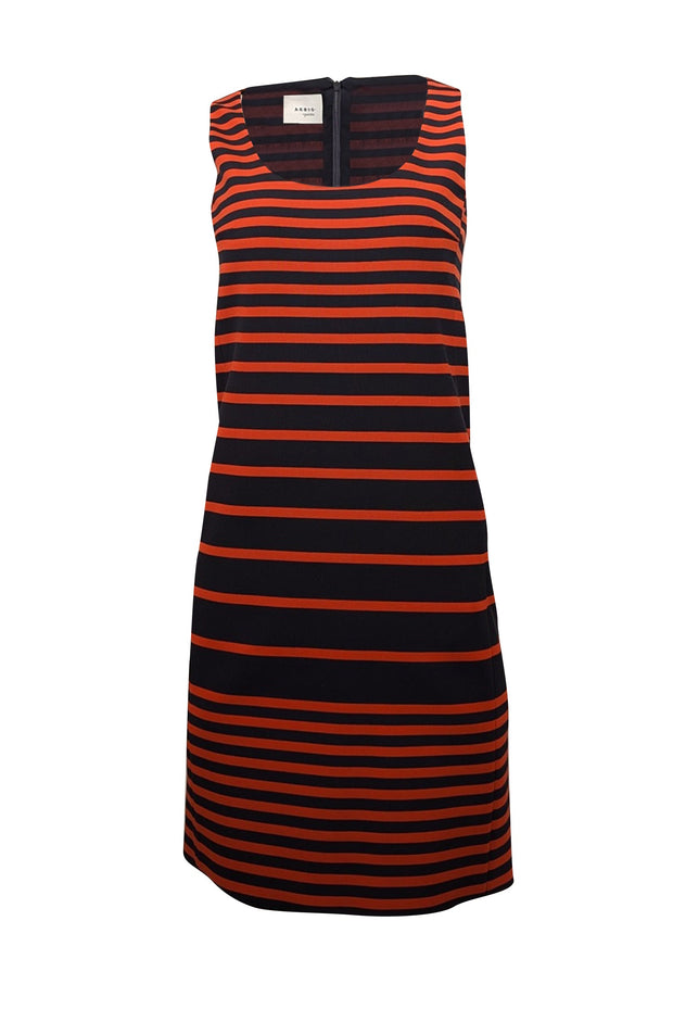 Current Boutique-Akris - Navy & Orange Striped Sleeveless Dress Sz 4