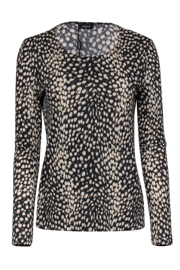 Current Boutique-Akris - Olive & Cream Speckled Print Long Sleeve Sz 12