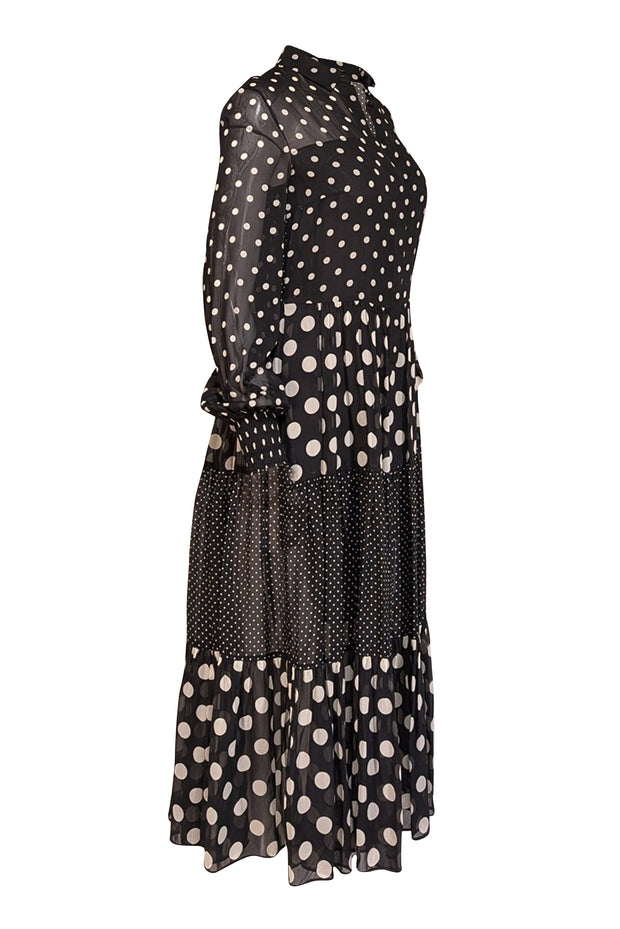 Current Boutique-Akris Punto - Black & Cream Polka Dot Print Long Sleeve Dress Sz 6