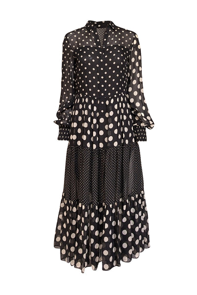 Current Boutique-Akris Punto - Black & Cream Polka Dot Print Long Sleeve Dress Sz 6