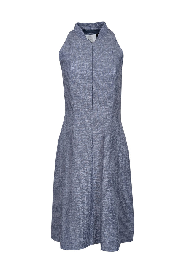 Current Boutique-Akris Punto - Blue Textured Sleeveless Zipper Front Dress Sz 8