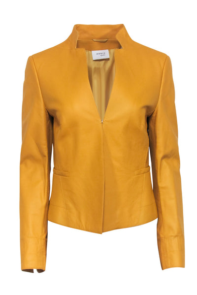 Current Boutique-Akris Punto - Mustard Yellow Lamb Leather Jacket Sz 10