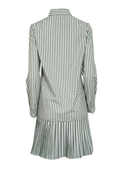 Current Boutique-Akris Punto - Olive Green & White Striped Shirtdress w/ Pleated Hem Sz 6