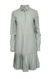 Current Boutique-Akris Punto - Olive Green & White Striped Shirtdress w/ Pleated Hem Sz 6