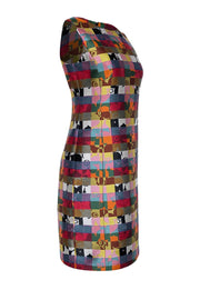 Current Boutique-Akris Punto - Red & Multicolor Abstract Checkered Print Sleeveless Sheath Dress Sz 6