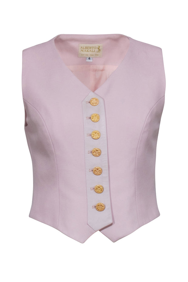 Current Boutique-Alberto Makali - Light Pink Vintage Vest w/ White Leather Trim Sz 4