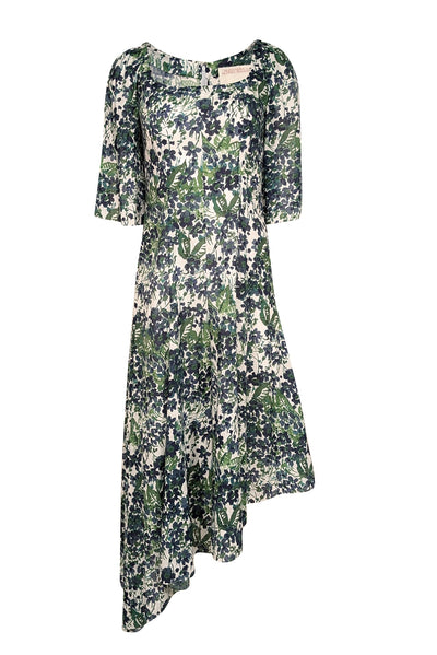 Current Boutique-Alejandra Alonso Rojas - Blue, Green, & White Floral Print Mid-Maxi Dress Sz 4