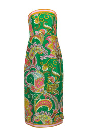 Current Boutique-Alemais - Green & Multi Color Print Strapless Dress Sz 4