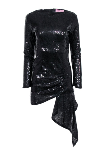 Current Boutique-Alex Vinash - Black Sequin Asymmetric Long Sleeve Mini Dress Sz S