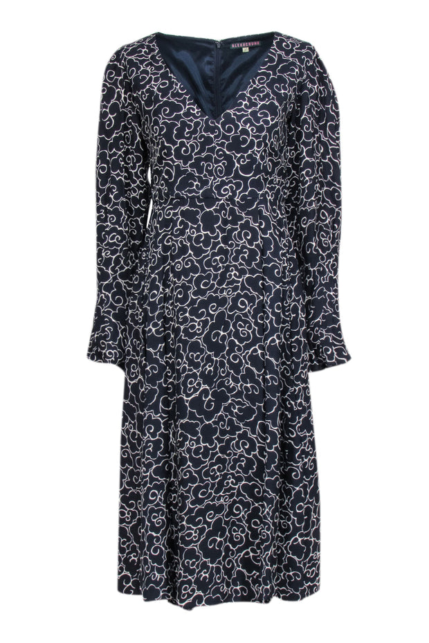 Current Boutique-Alexa Chung - Navy & Cream Cloud Print Long Sleeve Dress Sz 10