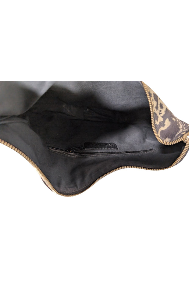 Current Boutique-Alexander McQueen - Black & Cream Animal Print Canvas Manta Clutch Bag