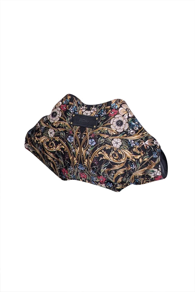 Current Boutique-Alexander McQueen - Black & Gold Floral Satin Manta Clutch Bag