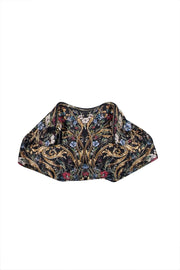 Current Boutique-Alexander McQueen - Black & Gold Floral Satin Manta Clutch Bag