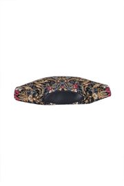 Current Boutique-Alexander McQueen - Black & Gold Floral Satin Manta Clutch Bag