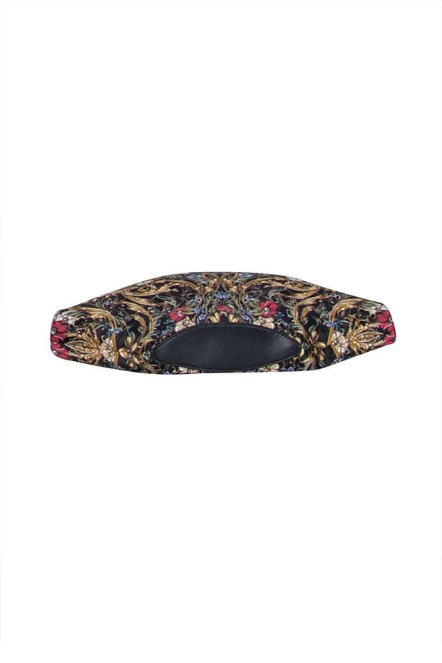 Current Boutique-Alexander McQueen - Black & Gold Floral Satin Manta Clutch Bag