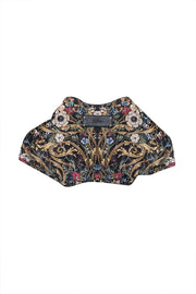 Current Boutique-Alexander McQueen - Black & Gold Floral Satin Manta Clutch Bag