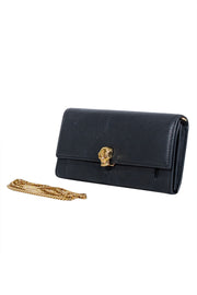 Current Boutique-Alexander McQueen - Black Leather Clutch w/ Gold Skull Closure