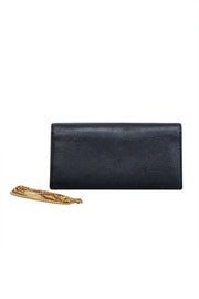 Current Boutique-Alexander McQueen - Black Leather Clutch w/ Gold Skull Closure