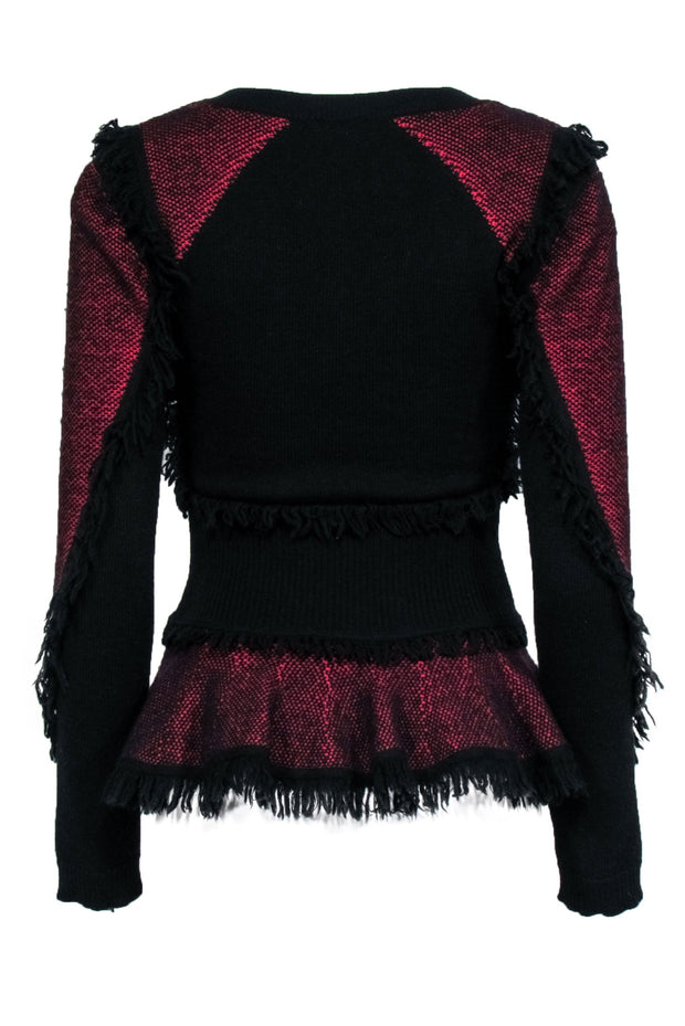 Current Boutique-Alexander McQueen - Black & Red Fringe Peplum Sweater Sz S