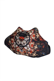 Current Boutique-Alexander McQueen - Black w/ Cream & Red Medallion Print Satin Manta Clutch Bag