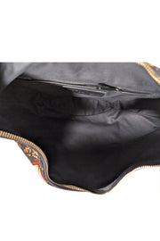 Current Boutique-Alexander McQueen - Black w/ Cream & Red Medallion Print Satin Manta Clutch Bag