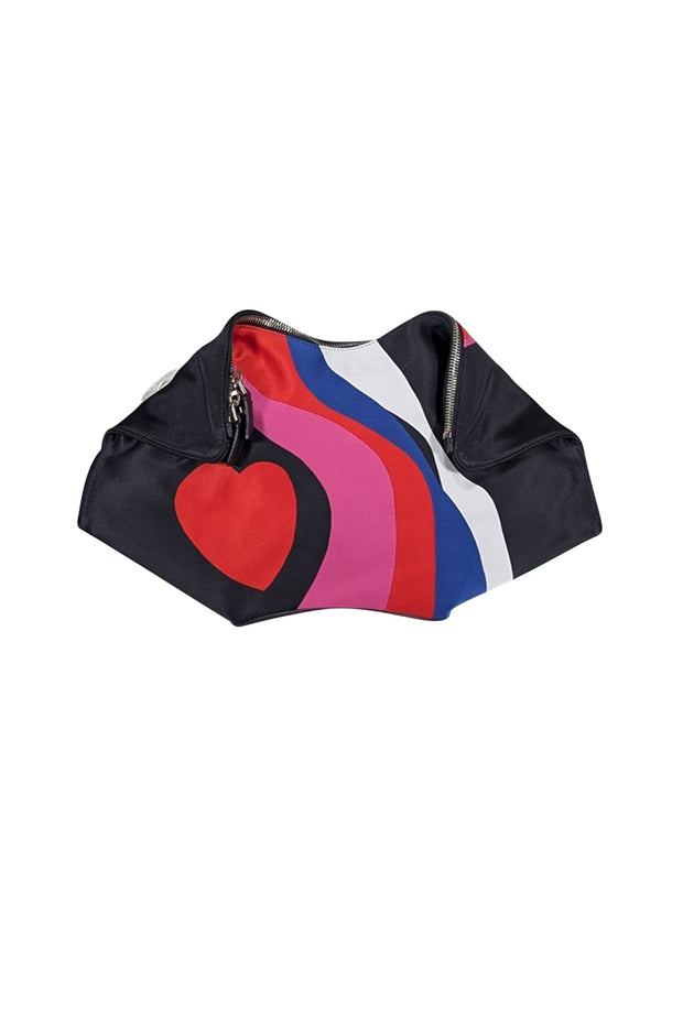 Current Boutique-Alexander McQueen - Black w/ Red Heart Print Satin Manta Clutch Bag