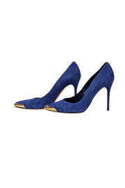 Current Boutique-Alexander McQueen - Blue Suede w/ Gold Toe Basic Pumps Sz 6