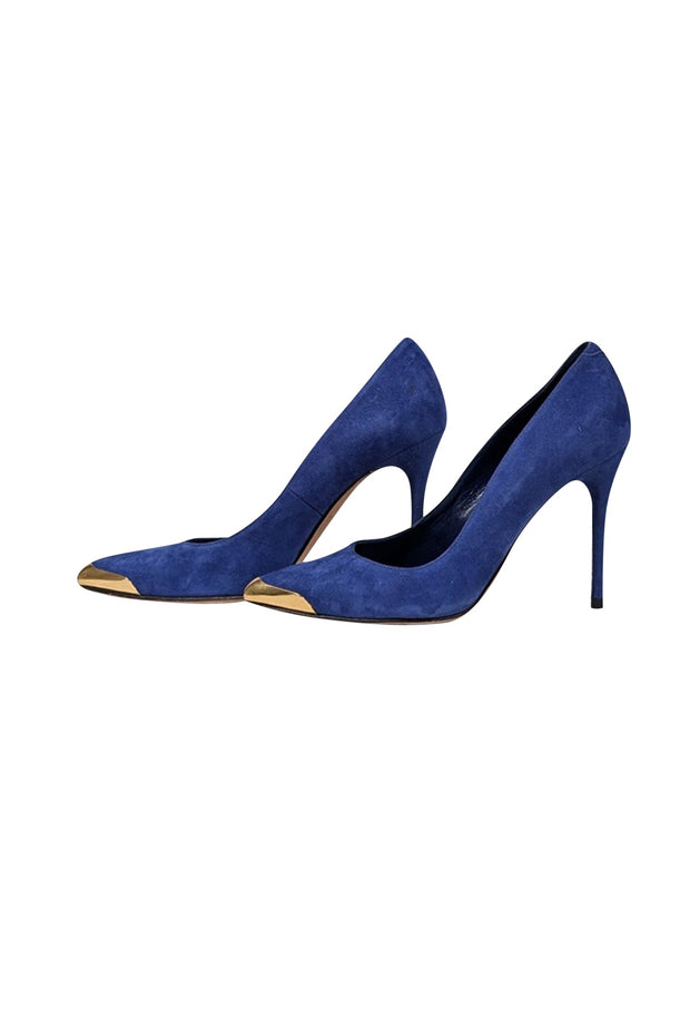 Current Boutique-Alexander McQueen - Blue Suede w/ Gold Toe Basic Pumps Sz 6