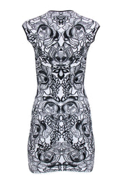 Current Boutique-Alexander McQueen - White & Black Sleeveless Wool Blend Printed Dress Sz S