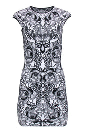 Current Boutique-Alexander McQueen - White & Black Sleeveless Wool Blend Printed Dress Sz S