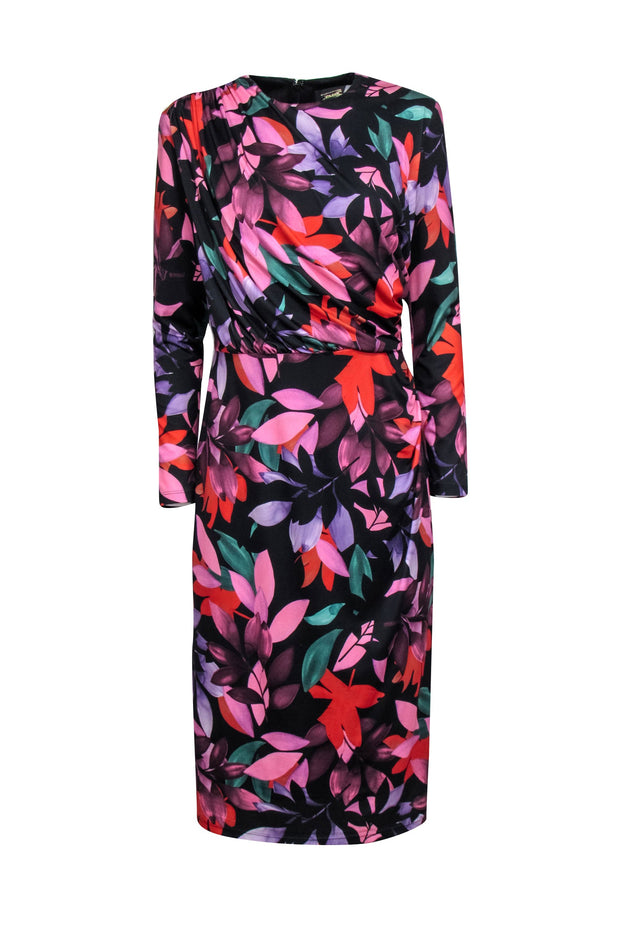 Current Boutique-Alexia Admor - Black w/ Purple, Red, & Multi Color Floral Print Dress Sz M