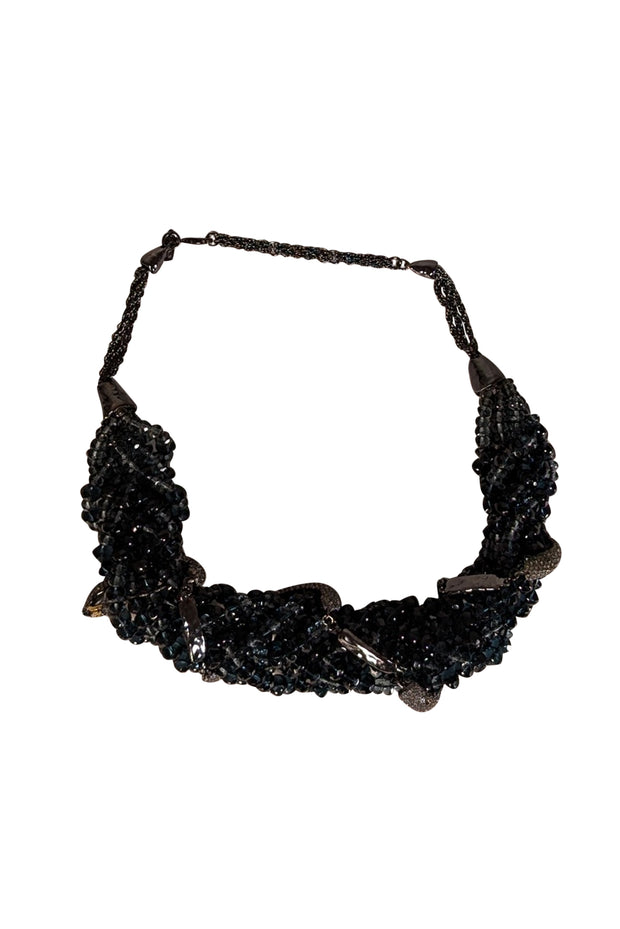 Current Boutique-Alexis Bittar - Black Beaded Necklace w/ Crystal Snake Detail