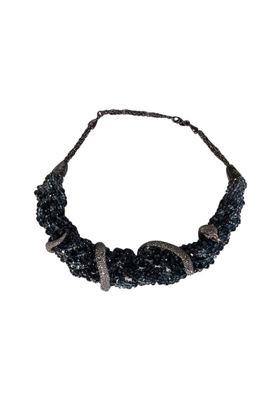 Current Boutique-Alexis Bittar - Black Beaded Necklace w/ Crystal Snake Detail