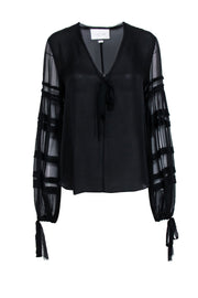 Current Boutique-Alexis - Black Silk Semi Sheer Blouse Sz M