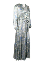 Current Boutique-Alexis - Blue, Cream, & Green Print Satin Maxi Dress Sz XS