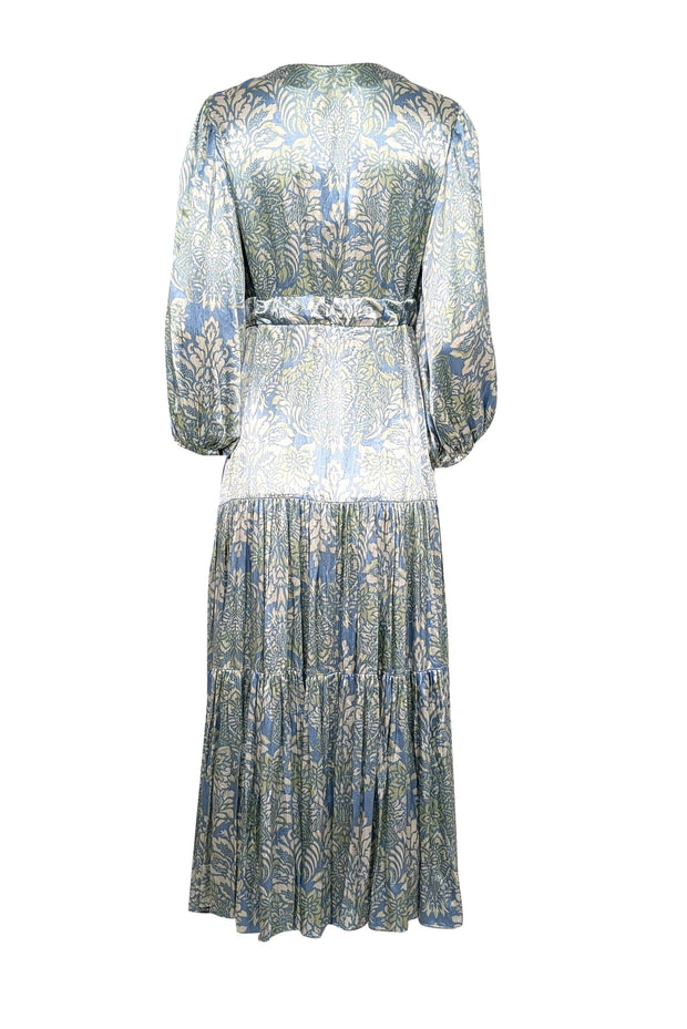 Current Boutique-Alexis - Blue, Cream, & Green Print Satin Maxi Dress Sz XS