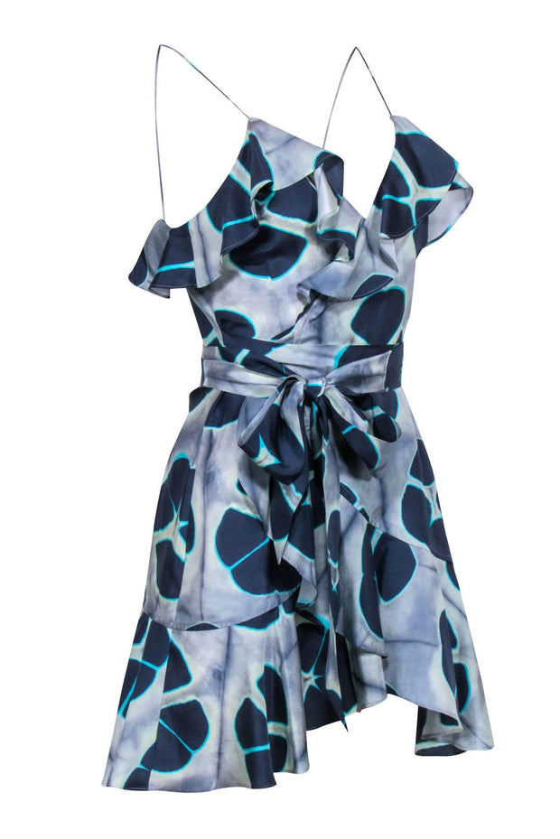 Current Boutique-Alexis - Blue "Kalani" Silk Wrap Mini Dress Sz S