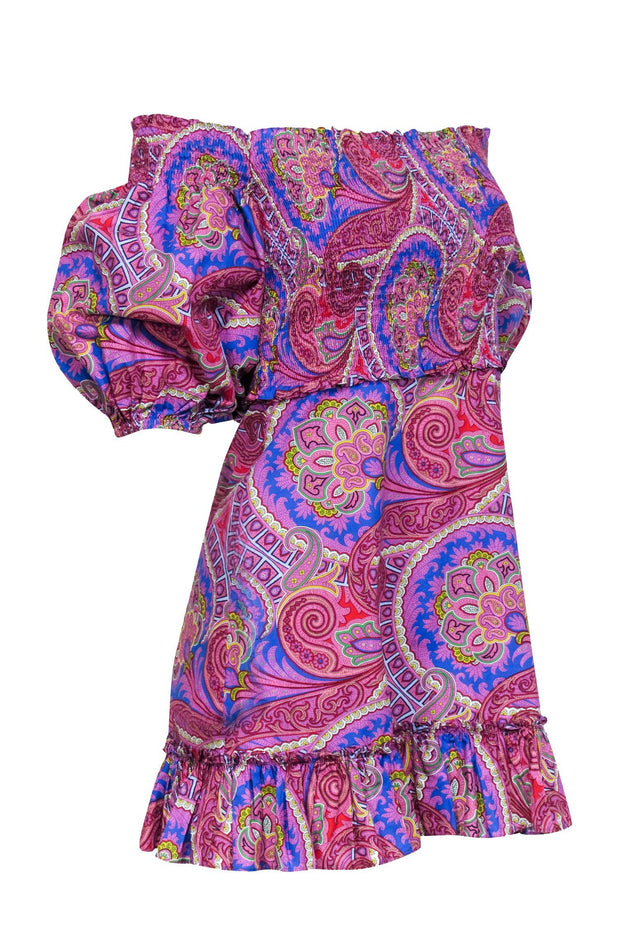 Current Boutique-Alexis - Pink Multicolor Paisley Print Off-the-Shoulder Mini Dress Sz S