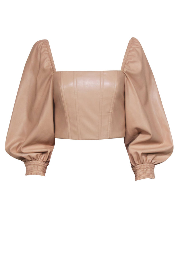 Current Boutique-Alice & Olivia - Beige Faux Leather Square Neck Top Sz 2