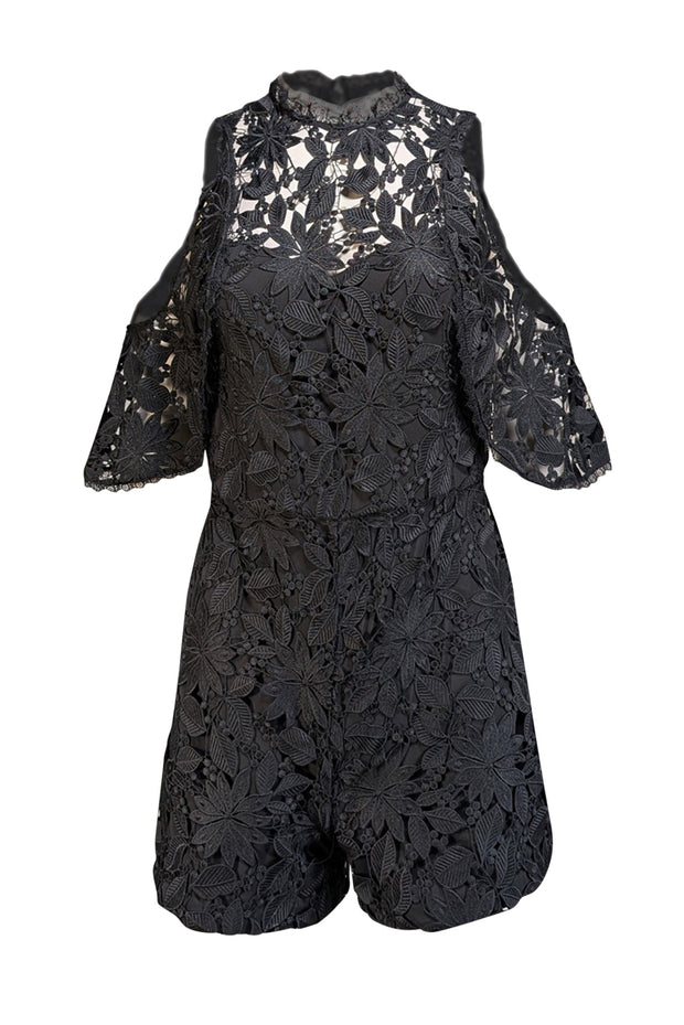 Current Boutique-Alice & Olivia - Black Lace Cold Shoulder Romper Sz 4