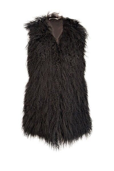 Current Boutique-Alice & Olivia - Black Lamb Fur Vest Sz XS