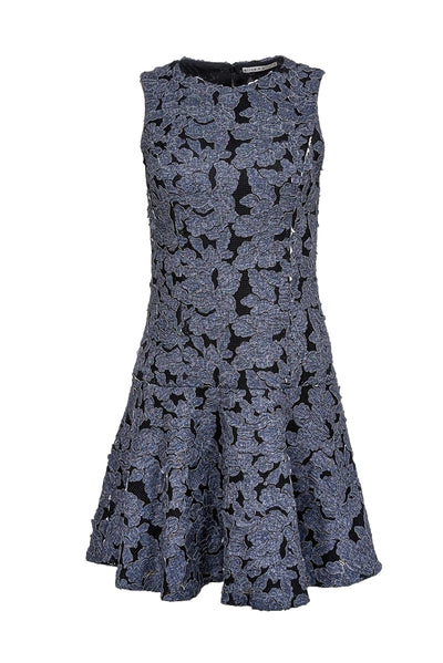 Current Boutique-Alice & Olivia - Black Mesh Mini Dress w/ Blue Floral Appliqué Sz 6