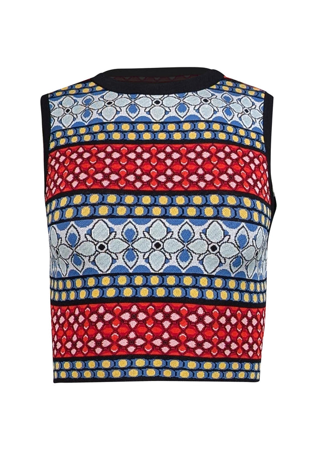 Current Boutique-Alice & Olivia - Black & Multicolor Patterned Sleeveless Knit Top Sz XS