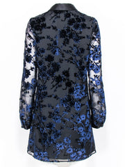 Current Boutique-Alice & Olivia - Black & Navy Velvet Floral Pattern Shift Dress Sz 6