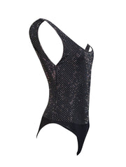 Current Boutique-Alice & Olivia - Black Rhinestone Embellished Sleeveless Bodysuit Sz S