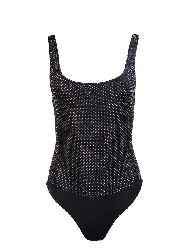 Current Boutique-Alice & Olivia - Black Rhinestone Embellished Sleeveless Bodysuit Sz S